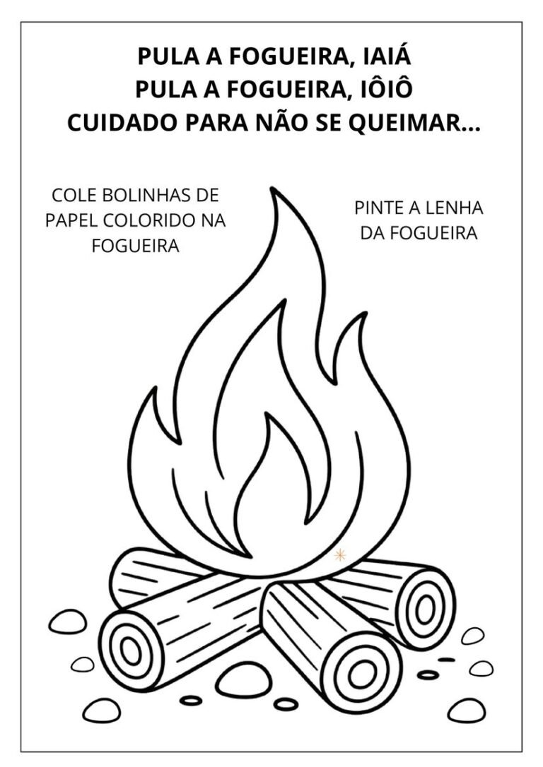 Atividade junina decorando a fogueira para alfabetização página 1